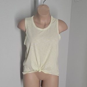 SO Sleeveless T-Shirt Blouse Shirt ~ Sz L ~ Yellow & White